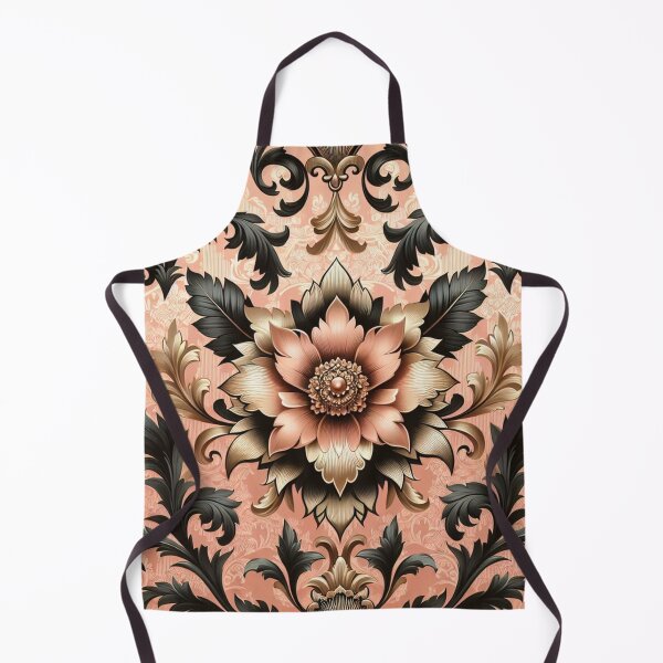 Item preview, Peachy Coral, Gold & Matte Black Damask designed and sold by DesignsByPrnces.