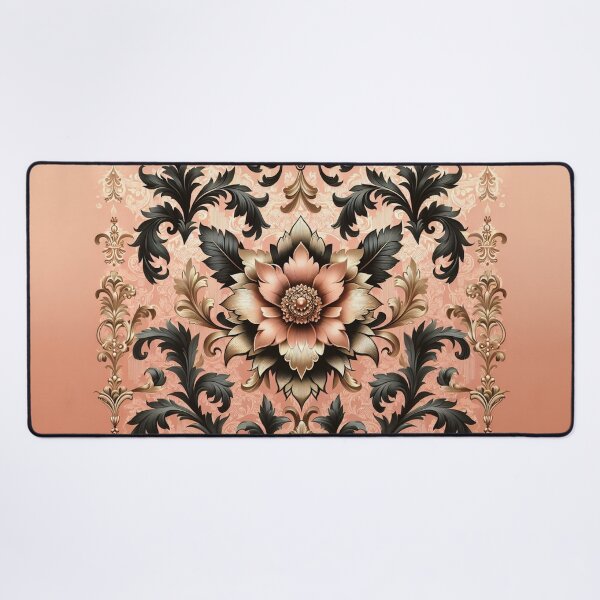 Item preview, Peachy Coral, Gold & Matte Black Damask designed and sold by DesignsByPrnces.