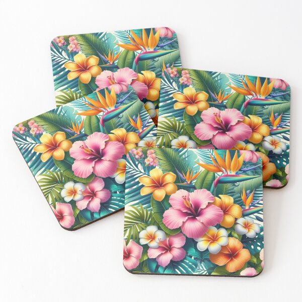 Item preview, Tropical Flowers in Sunshine. Vivid Colours Flower Palm Leaf Digital Design designed and sold by CreativeCanvas8.