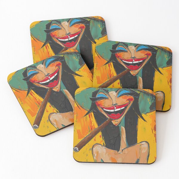 Item preview, Joyful Exuberance- Vibrant Caricature of Woman with Grinning Smile Smoking Cigar designed and sold by OlfactoART Studio.