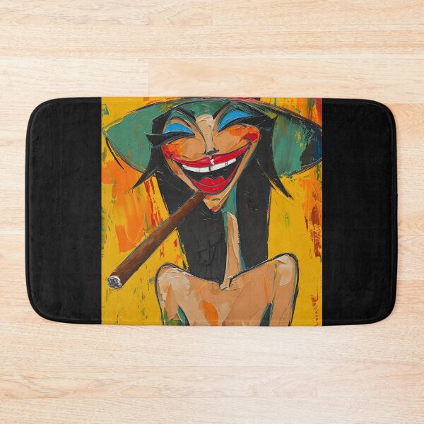 Item preview, Joyful Exuberance- Vibrant Caricature of Woman with Grinning Smile Smoking Cigar designed and sold by OlfactoART Studio.