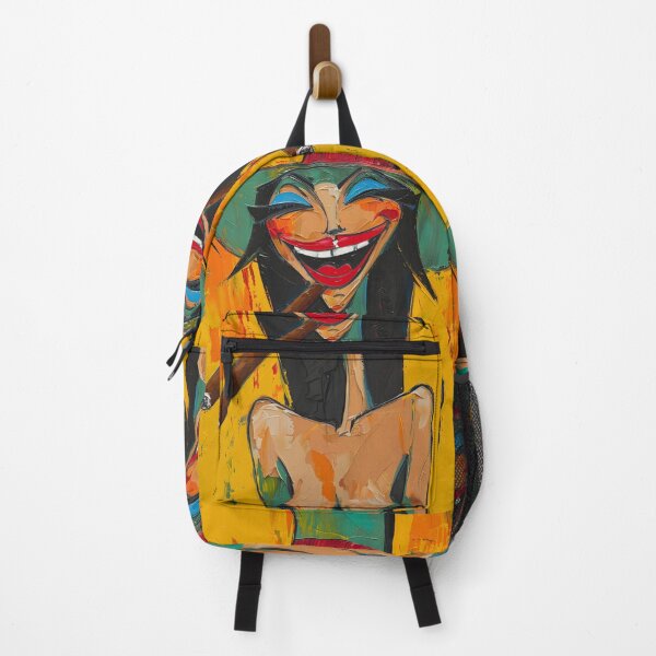 Item preview, Joyful Exuberance- Vibrant Caricature of Woman with Grinning Smile Smoking Cigar designed and sold by OlfactoART Studio.