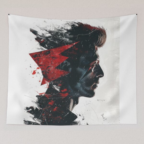 Item preview, Abstract Portrait of David Bowie with Red Geometric Shapes designed and sold by Retrocranio.