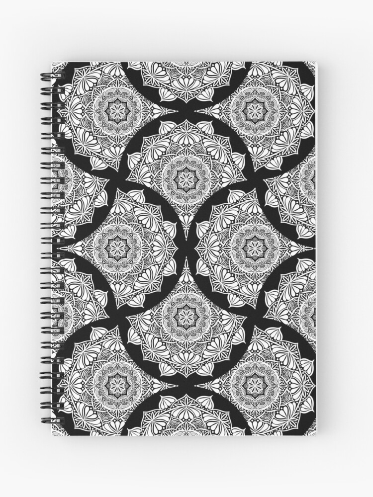 Journal, Monochrome Mandala Art Deco Fans designed and sold by Triplicate Limited