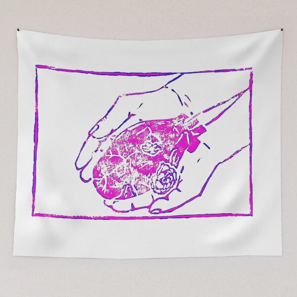 Item preview, Linocut holding heart (purple) designed and sold by LauraElen.