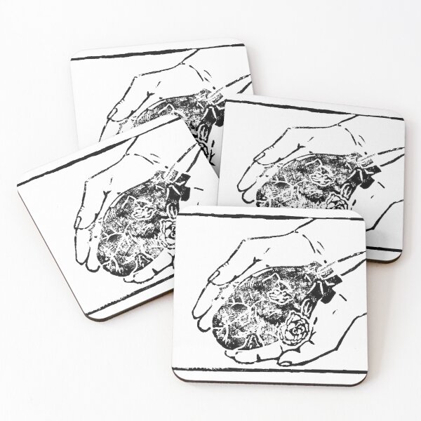 Item preview, Linocut holding heart (black) designed and sold by LauraElen.