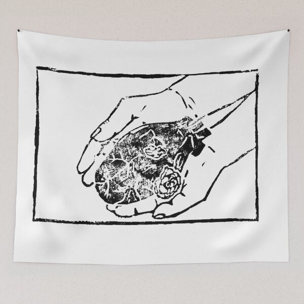 Item preview, Linocut holding heart (black) designed and sold by LauraElen.
