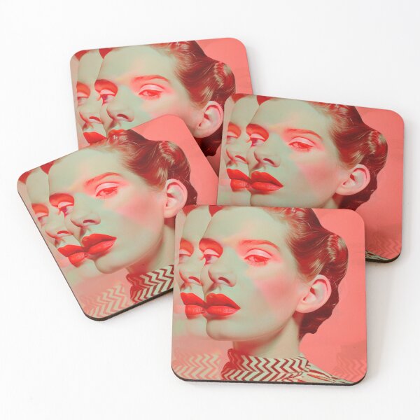 Item preview, Red-Hued Multi-Exposure Portrait of Woman with Bold Makeup designed and sold by Retrocranio.