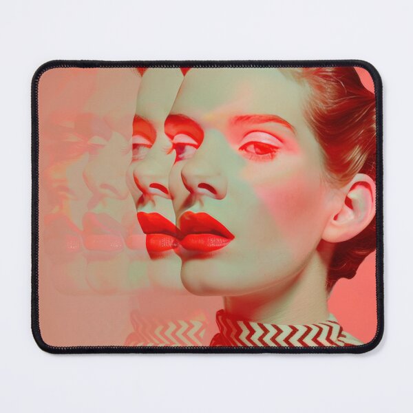 Item preview, Red-Hued Multi-Exposure Portrait of Woman with Bold Makeup designed and sold by Retrocranio.