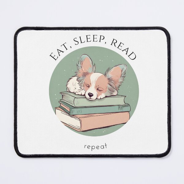 Item preview, Eat sleep read repeat books bookwarm booklover funny cute sleeping papillon dog designed and sold by SoulfulT.