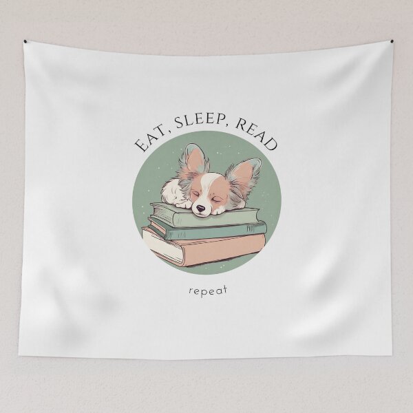 Item preview, Eat sleep read repeat books bookwarm booklover funny cute sleeping papillon dog designed and sold by SoulfulT.