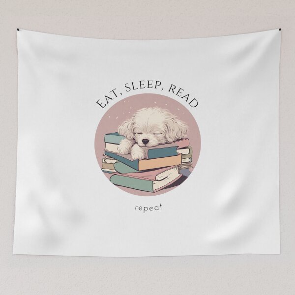 Item preview, Eat sleep read repeat books bookwarm booklover funny cute bolognese dog designed and sold by SoulfulT.