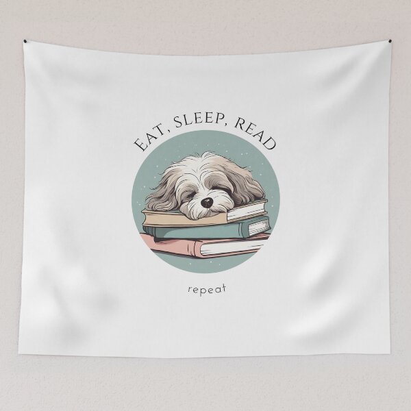 Item preview, Eat sleep read repeat books bookwarm booklover funny cute sleeping havanese dog designed and sold by SoulfulT.