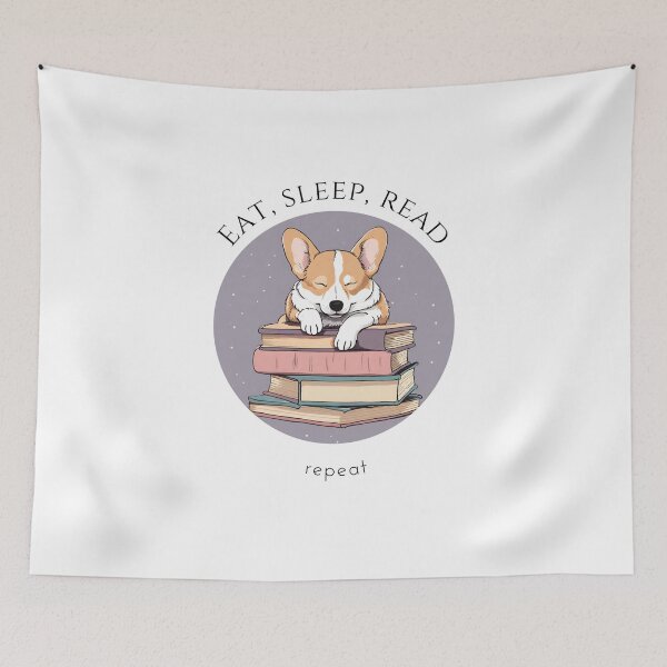 Item preview, Eat sleep read repeat books bookwarm booklover funny cute sleeping corgi dog designed and sold by SoulfulT.