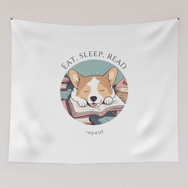 Item preview, Eat sleep read repeat books bookwarm booklover funny cute corgi dog designed and sold by SoulfulT.
