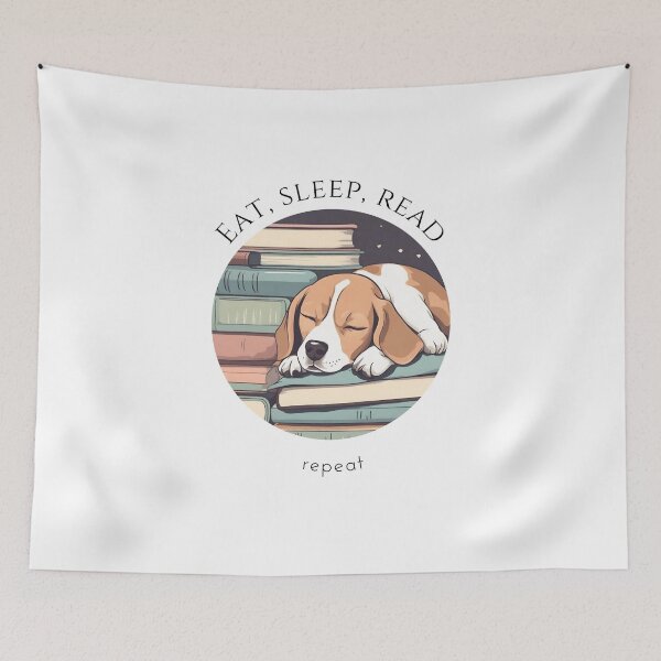 Item preview, Eat sleep read repeat books bookwarm booklover funny cute sleeping beagle dog designed and sold by SoulfulT.