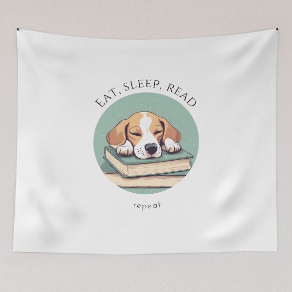Item preview, Eat sleep read repeat books bookwarm booklover funny cute puppy beagle dog designed and sold by SoulfulT.