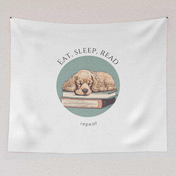 Item preview, Eat sleep read repeat books bookwarm booklover funny cute puppy sleeping cocker spaniel dog designed and sold by SoulfulT.