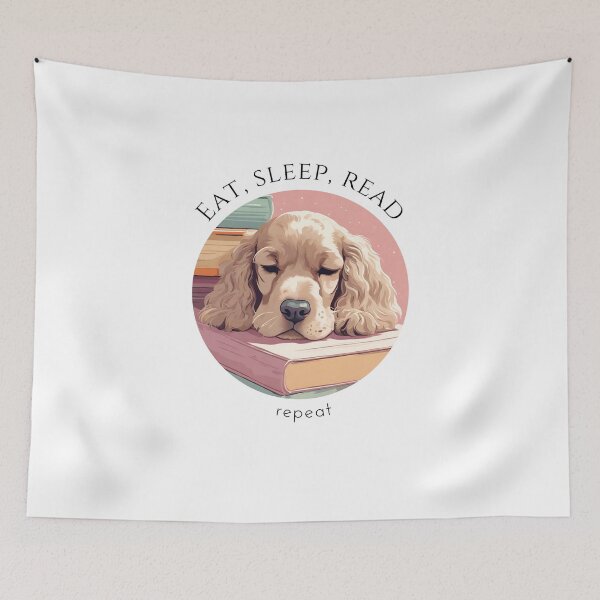 Item preview, Eat sleep read repeat books bookwarm booklover funny cute cocker spaniel dog designed and sold by SoulfulT.