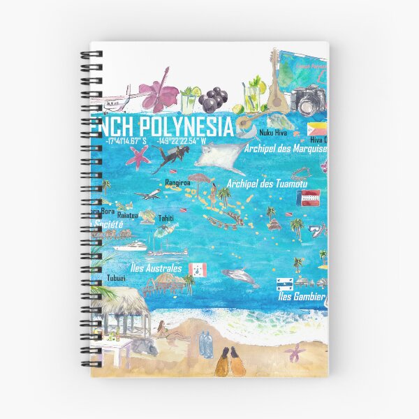 Item preview, French Polynesia Illustrated Island Travel Map with Tuamotu Society Austral Marquesas Gambier designed and sold by artshop77.
