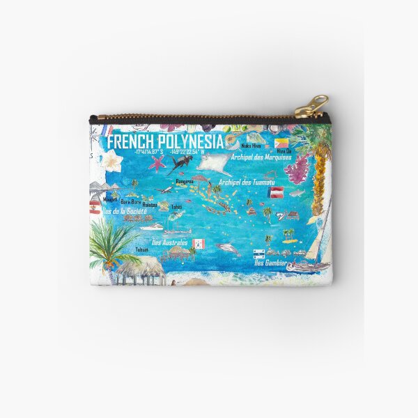 Item preview, French Polynesia Illustrated Island Travel Map with Tuamotu Society Austral Marquesas Gambier designed and sold by artshop77.