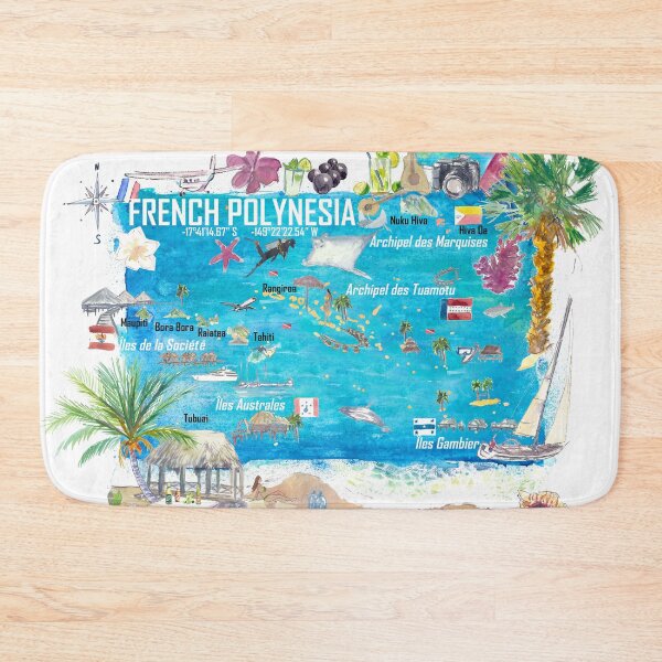 Item preview, French Polynesia Illustrated Island Travel Map with Tuamotu Society Austral Marquesas Gambier designed and sold by artshop77.