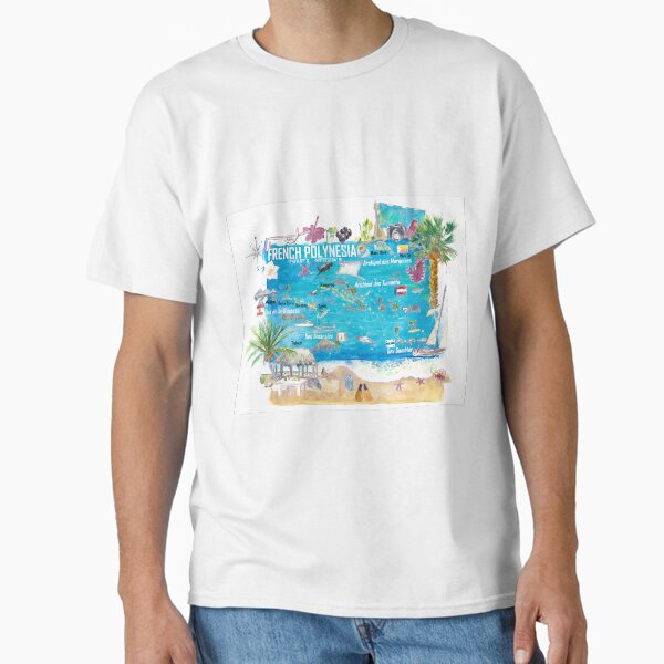 Item preview, French Polynesia Illustrated Island Travel Map with Tuamotu Society Austral Marquesas Gambier designed and sold by artshop77.