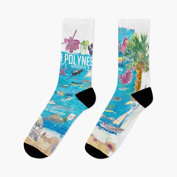 Item preview, French Polynesia Illustrated Island Travel Map with Tuamotu Society Austral Marquesas Gambier designed and sold by artshop77.