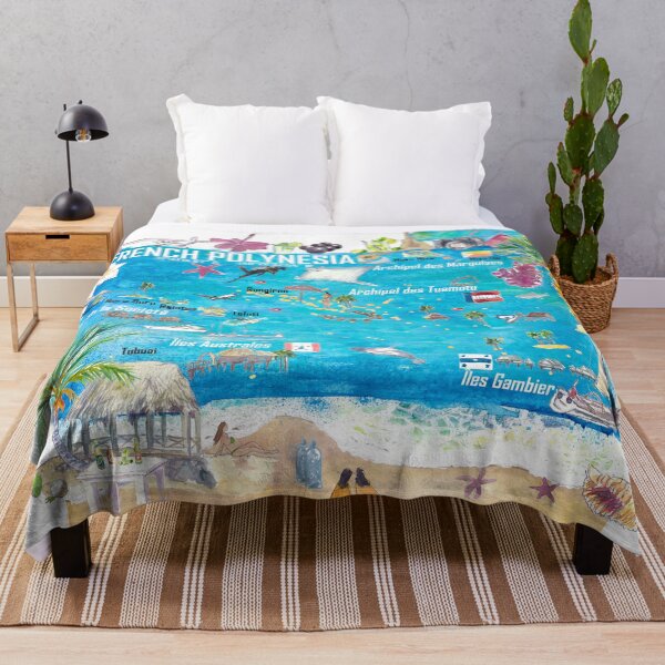 Item preview, French Polynesia Illustrated Island Travel Map with Tuamotu Society Austral Marquesas Gambier designed and sold by artshop77.