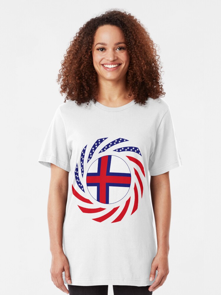 Alternate view of Faroe Islands American Multinational Patriot Flag Series Slim Fit T-Shirt