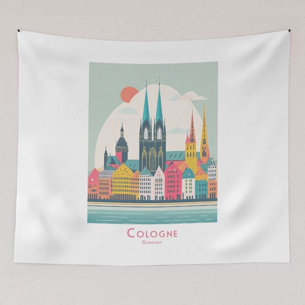 Item preview, Colorful Cologne travel poster in retro minimal style – Vintage Germany skyline designed and sold by pod24.