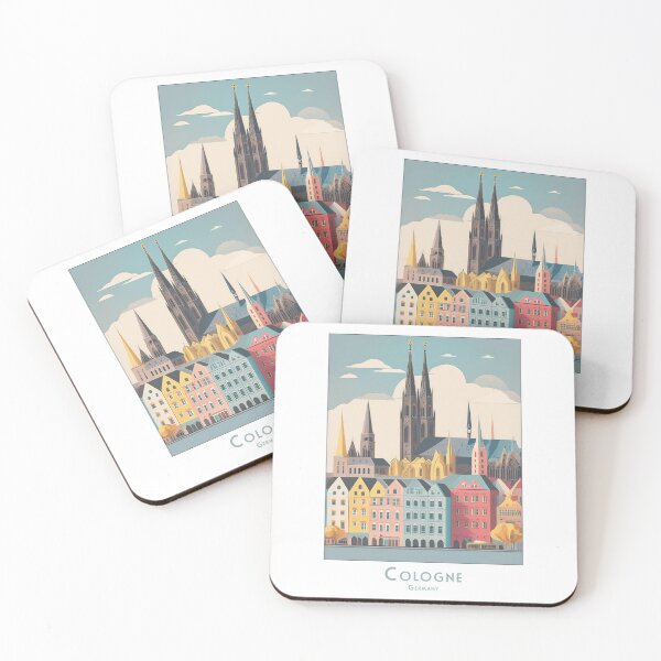 Item preview, Vintage Cologne - Colorful minimalist travel poster in retro style designed and sold by pod24.