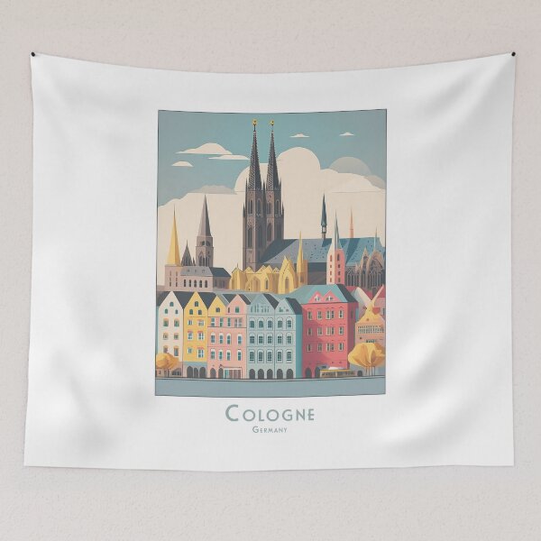 Item preview, Vintage Cologne - Colorful minimalist travel poster in retro style designed and sold by pod24.