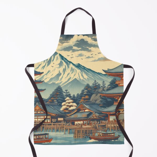 Item preview, Landmarks in Japan, Zenkoji Temple and the Ferry at Kawaguchi, Woodblock Print Style designed and sold by CulturalCurios.