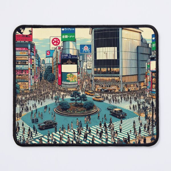 Artikelvorschau, Sehenswürdigkeiten in Japan, Sehenswürdigkeiten in Japan, Shibuya-Kreuzung, Holzschnitt-Stil entworfen und verkauft von CulturalCurios.