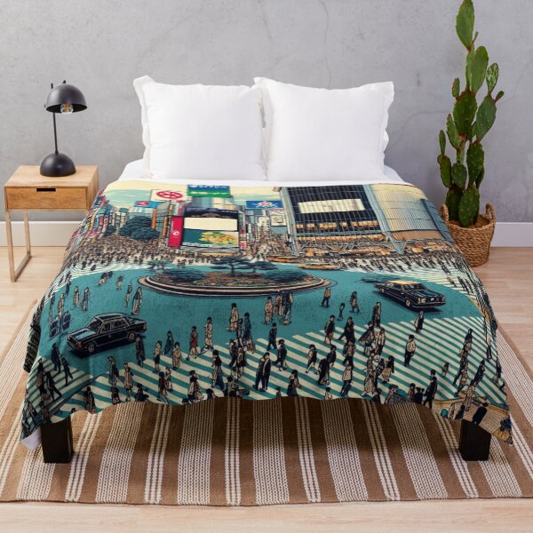 Item preview, Landmarks in Japan,Landmarks in Japan, Shibuya Crossing, Woodblock Print Style designed and sold by CulturalCurios.