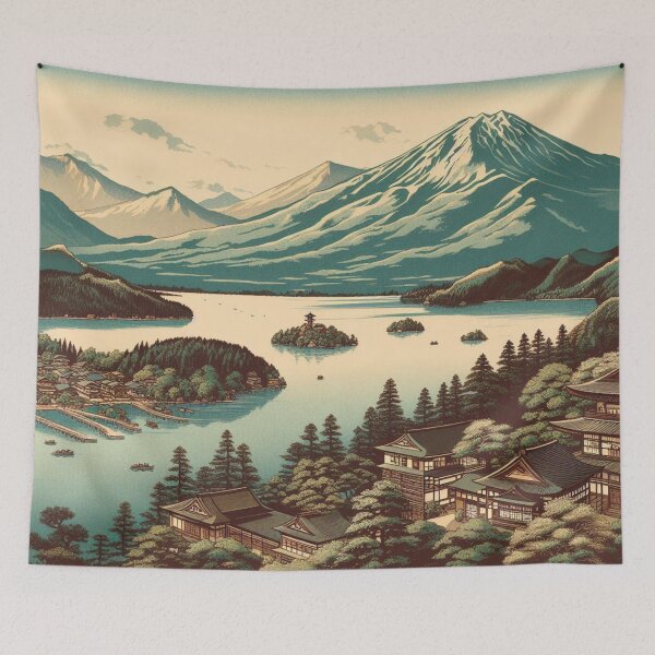 Item preview, Landmarks in Japan,  Lake Kawaguchiko in Ukiyo-e Style designed and sold by CulturalCurios.