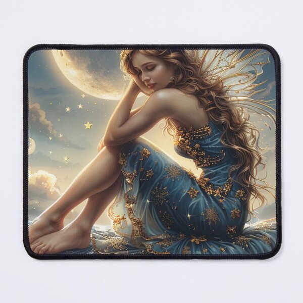 Item preview, Whimsical Fairy Sitting Beneath the Moon and Stars designed and sold by CarpanaBay.