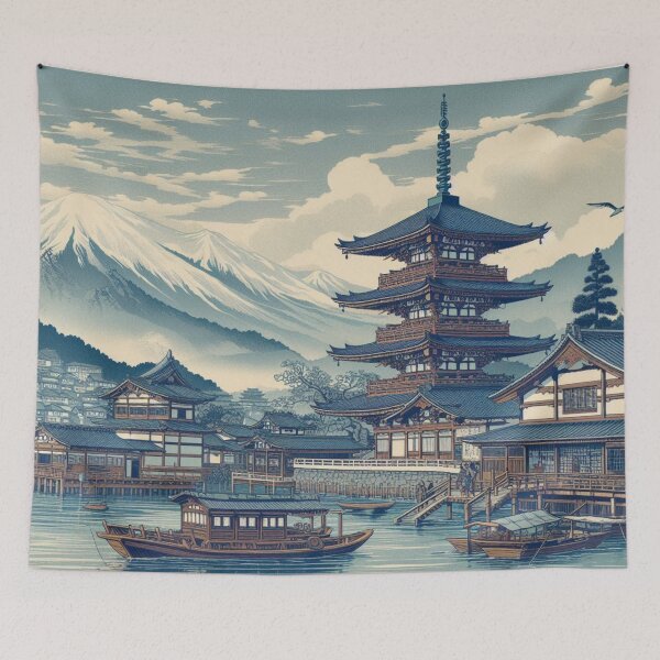 Item preview, Landmarks in Japan, Zenkoji Temple and the Ferry at Kawaguchi designed and sold by CulturalCurios.
