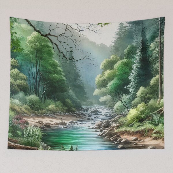 Item preview, Whispering Creek in the Misty Woodland designed and sold by ArtComixHaven.
