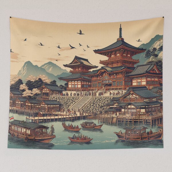 Item preview, Landmarks in Japan, Zenkoji Temple and the Ferry in Ukiyo-e Style designed and sold by CulturalCurios.
