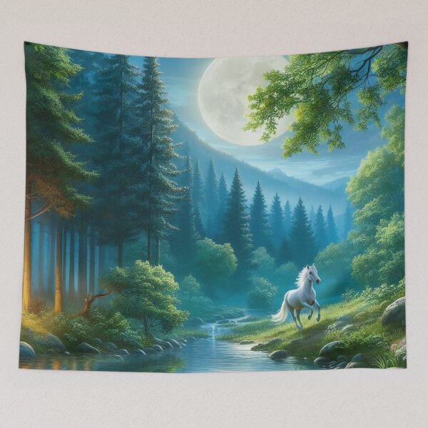 Item preview, Enchanted Moonrise Over Misty Forest Stream designed and sold by ArtComixHaven.