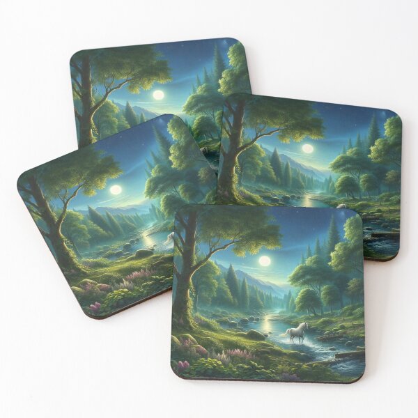 Item preview, Moonlit Symphony A White Horse in the Starlit Valley designed and sold by ArtComixHaven.