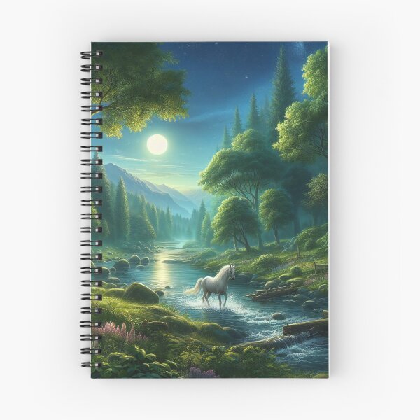 Item preview, Moonlit Symphony A White Horse in the Starlit Valley designed and sold by ArtComixHaven.