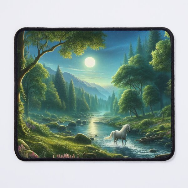 Item preview, Moonlit Symphony A White Horse in the Starlit Valley designed and sold by ArtComixHaven.