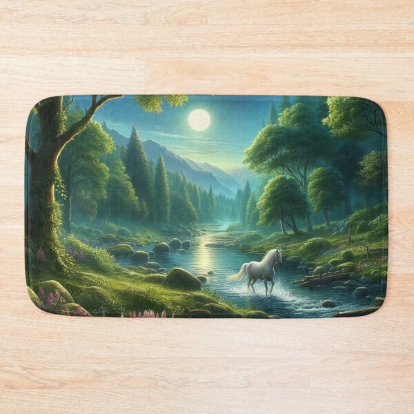 Item preview, Moonlit Symphony A White Horse in the Starlit Valley designed and sold by ArtComixHaven.