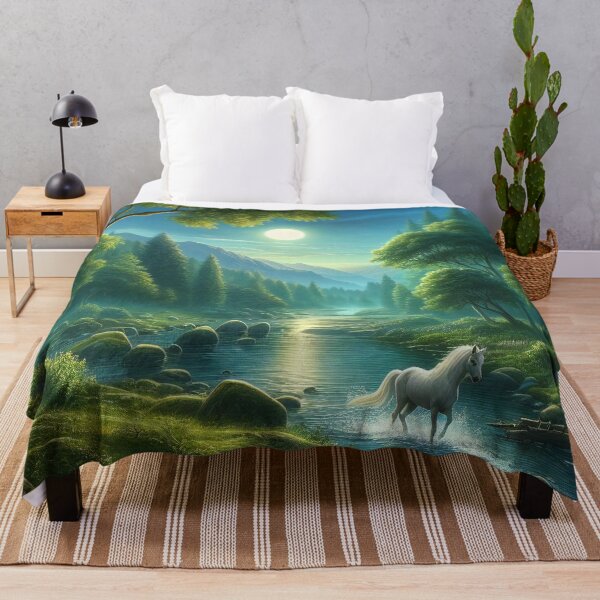 Item preview, Moonlit Symphony A White Horse in the Starlit Valley designed and sold by ArtComixHaven.