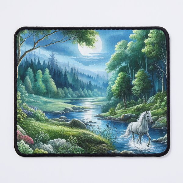 Item preview, Starry Night Serenade Enchanted River with White Horse designed and sold by ArtComixHaven.