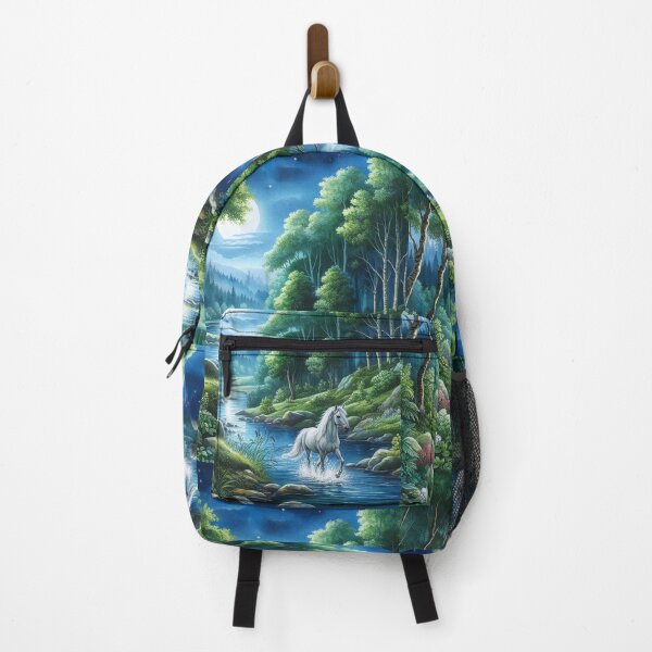 Item preview, Starry Night Serenade Enchanted River with White Horse designed and sold by ArtComixHaven.