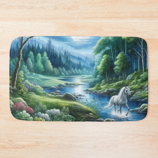 Item preview, Starry Night Serenade Enchanted River with White Horse designed and sold by ArtComixHaven.